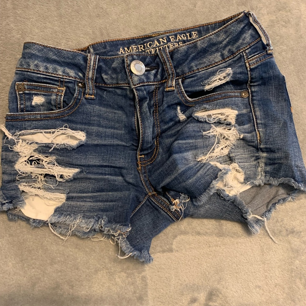 American Eagle Outfitters Women's Ripped Blue Jean Shorts